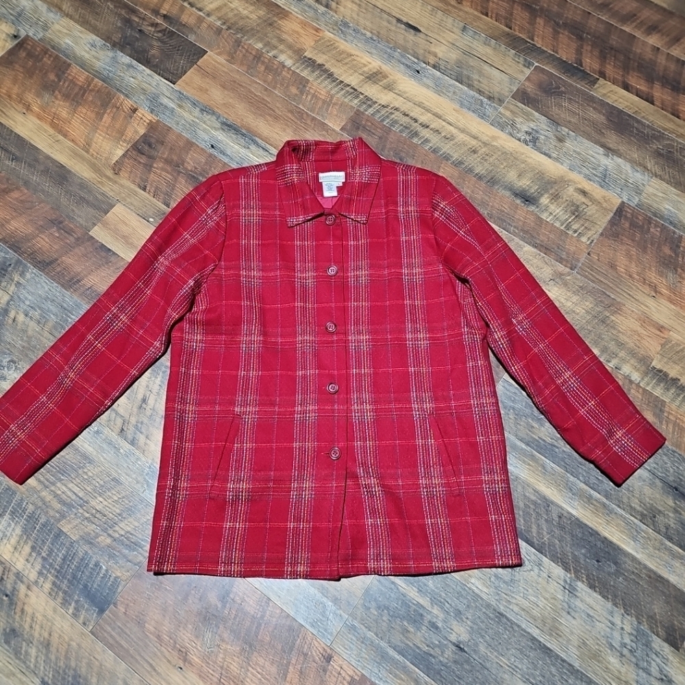 Coldwater Creek  womens Large red plaid button collar blazer jacket